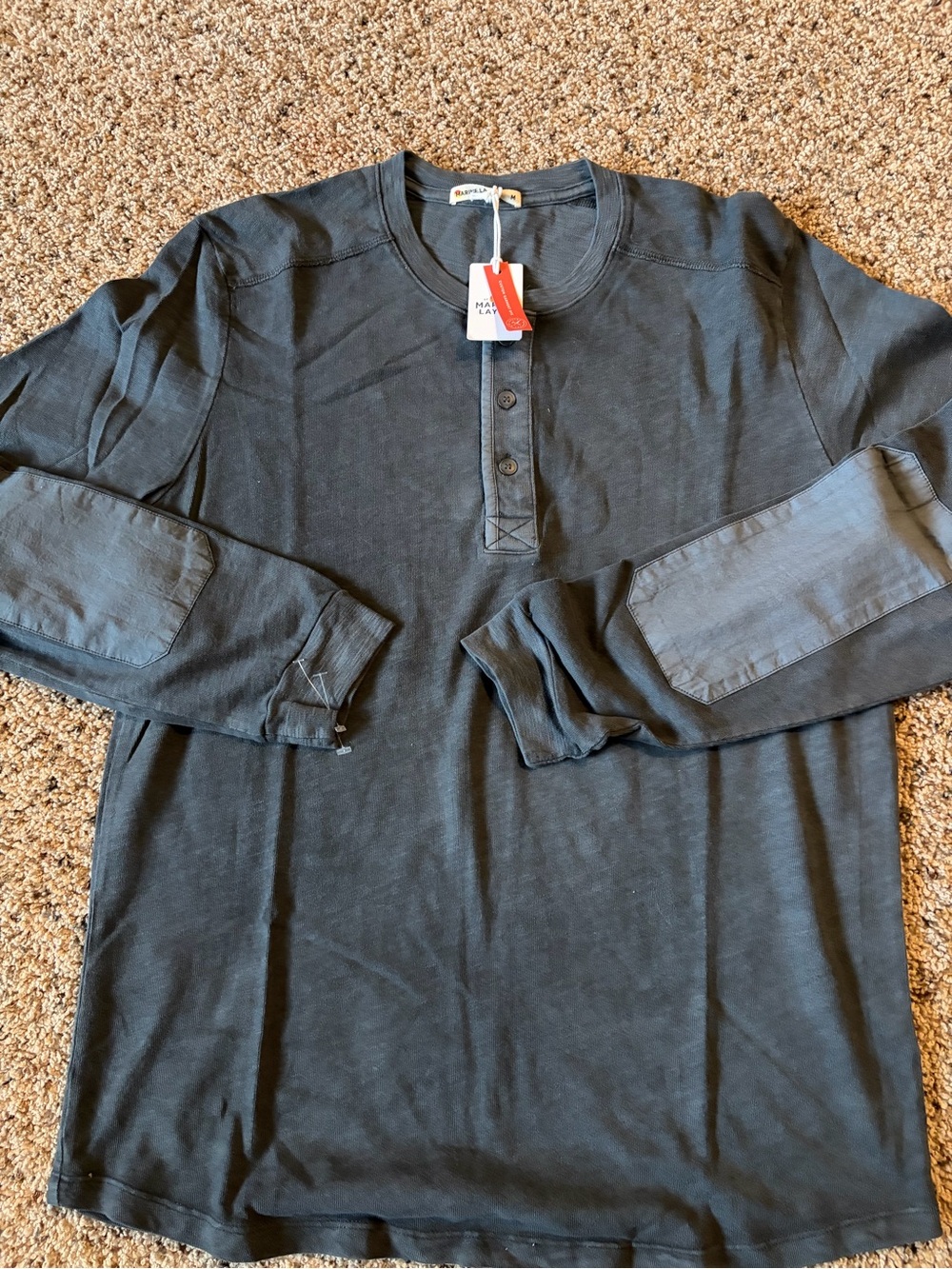 Marine Layer Men's Long-Sleeve Henley in Dark Charcoal